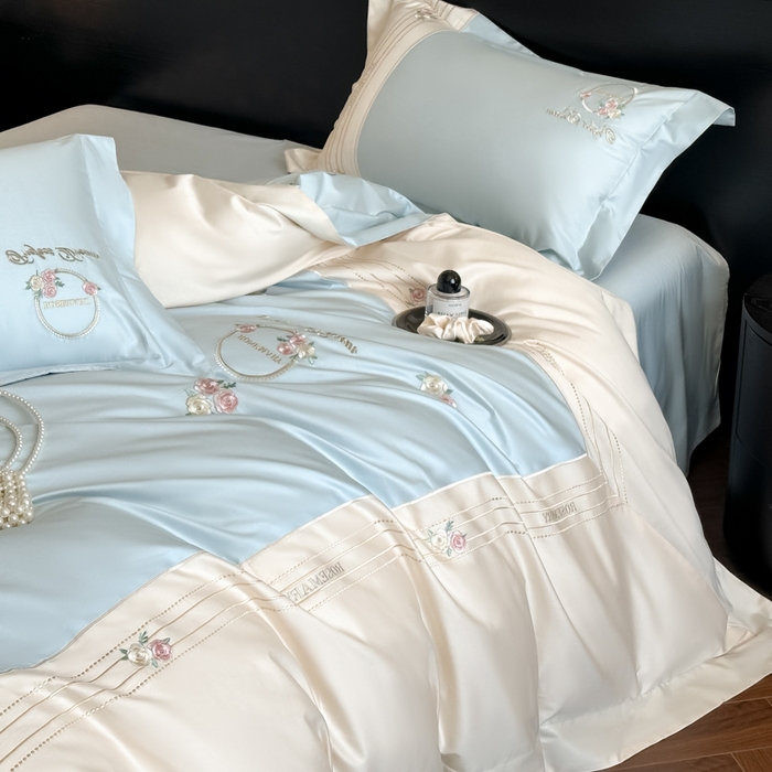 91家纺网 家纺一手货源 找家纺 （总）女子家纺 2025新款A类亲肤棉刺绣系列四件套-邂逅系列