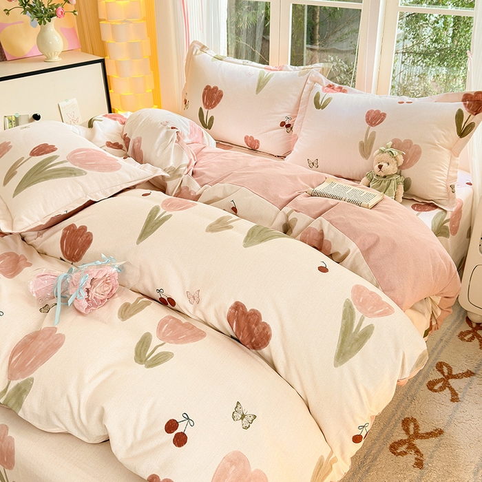 91家纺网 家纺一手货源 找家纺 拾物记 2025新款A类全棉纯棉加厚超柔磨毛单被套（提供买家秀质检报告和实验视频） 蝴蝶千颂-粉