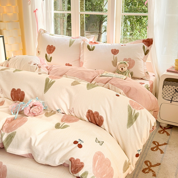 91家纺网 家纺一手货源 找家纺 拾物记 2025新款A类全棉纯棉加厚超柔磨毛单被套（提供买家秀质检报告和实验视频） 蝴蝶千颂-粉