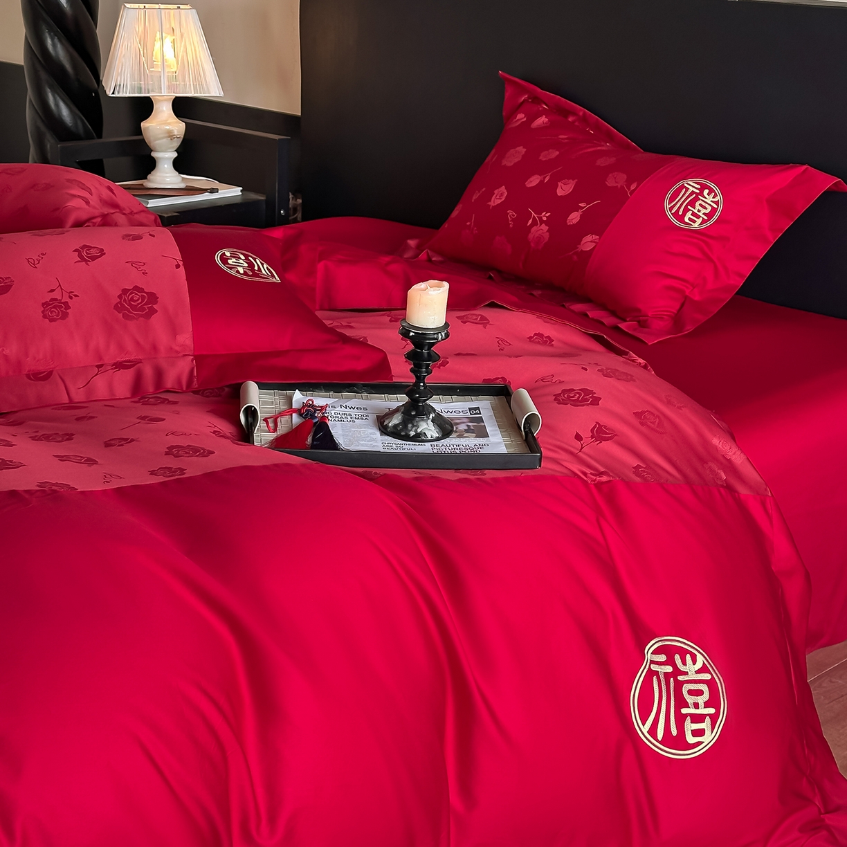 91家纺网 家纺一手货源 找家纺 （总）女子家纺 2025新款亲肤棉提花婚庆四件套