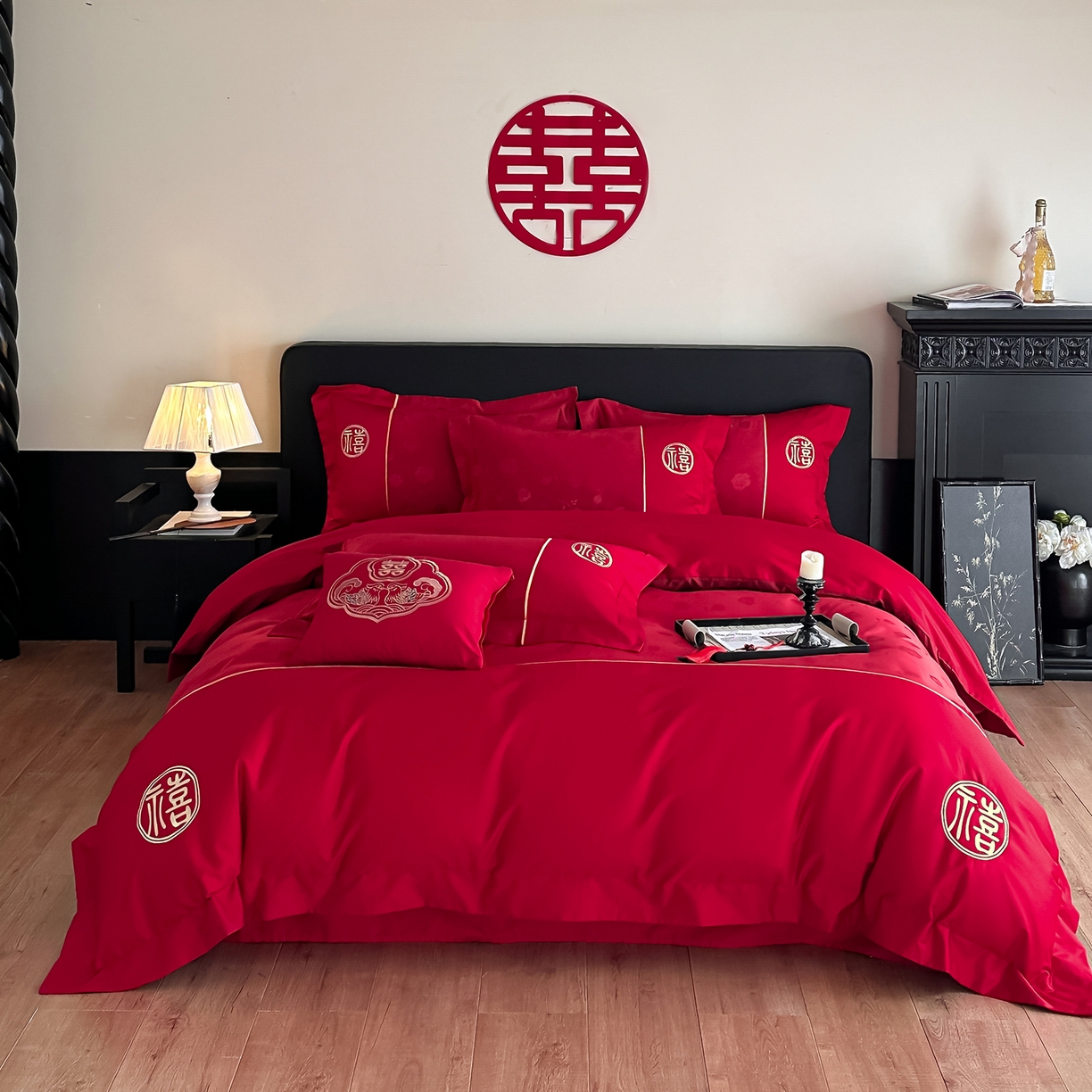 91家纺网 家纺一手货源 找家纺 （总）女子家纺 2025新款亲肤棉提花婚庆四件套