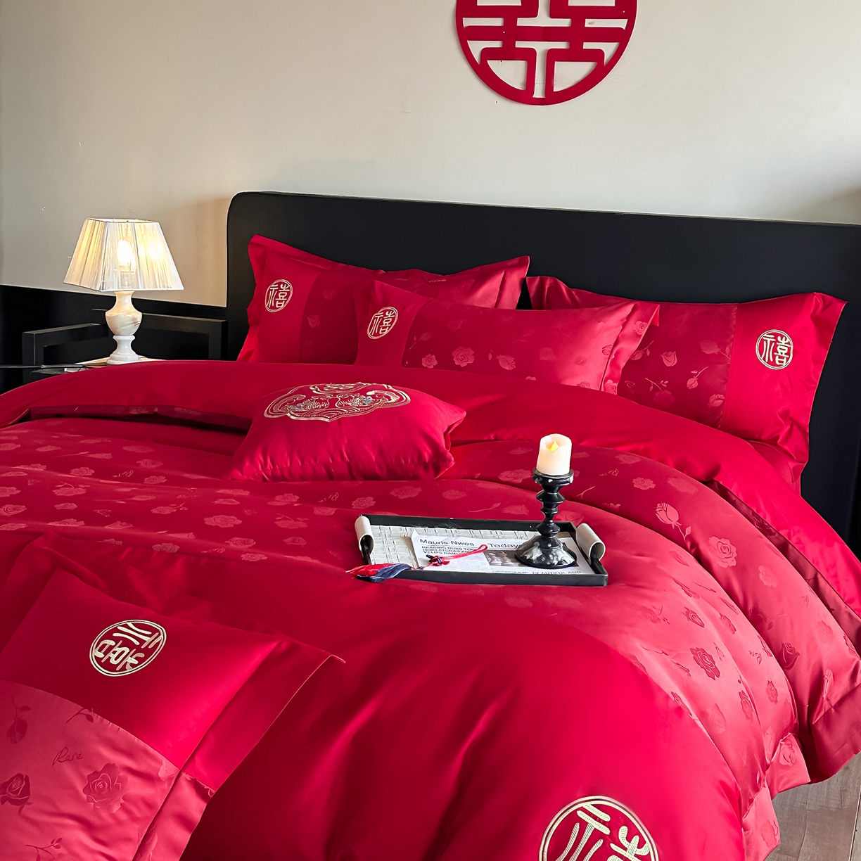 91家纺网 家纺一手货源 找家纺 （总）女子家纺 2025新款亲肤棉提花婚庆四件套