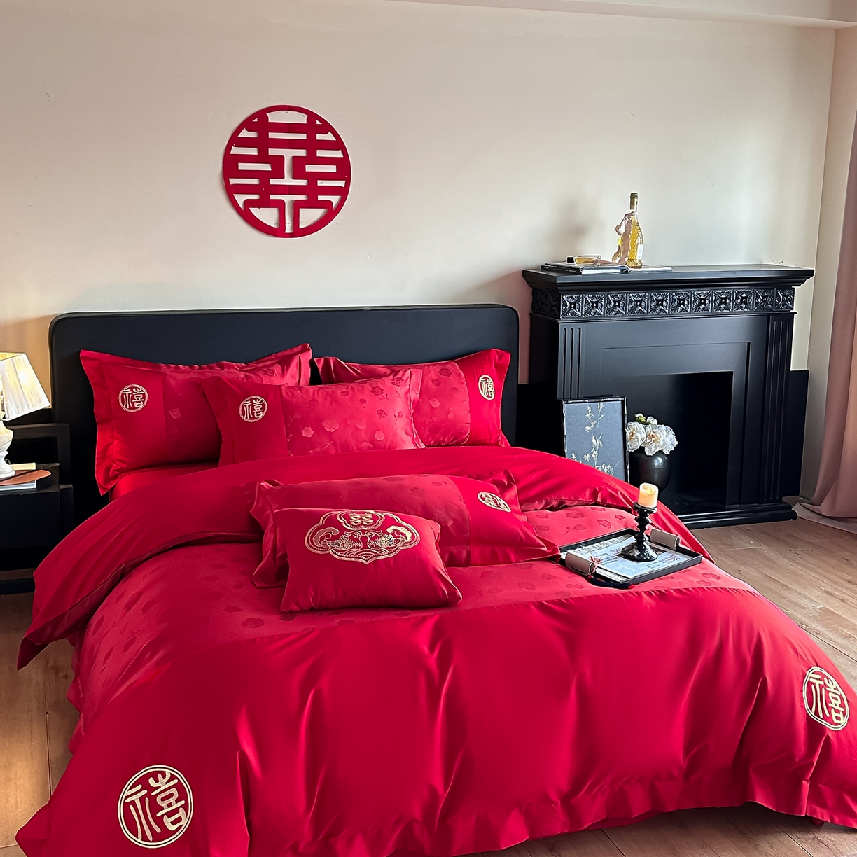 91家纺网 家纺一手货源 找家纺 （总）女子家纺 2025新款亲肤棉提花婚庆四件套