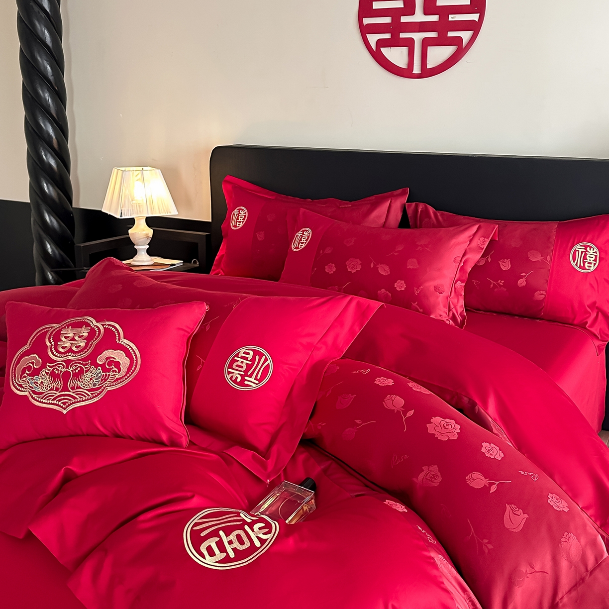 91家纺网 家纺一手货源 找家纺 （总）女子家纺 2025新款亲肤棉提花婚庆四件套