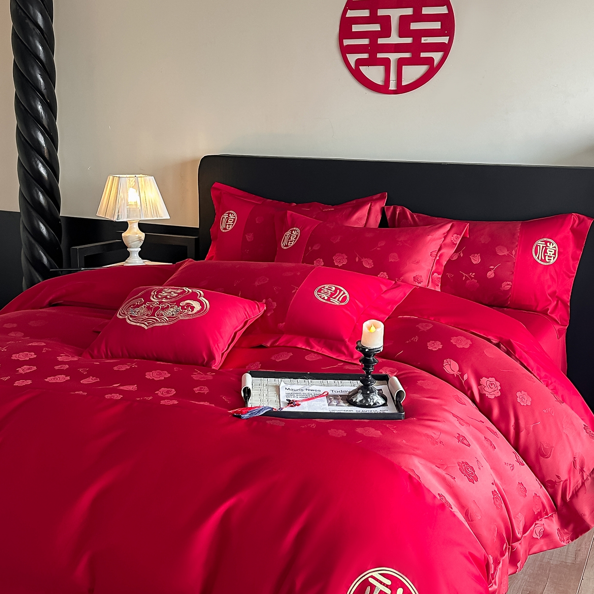 91家纺网 家纺一手货源 找家纺 （总）女子家纺 2025新款亲肤棉提花婚庆四件套