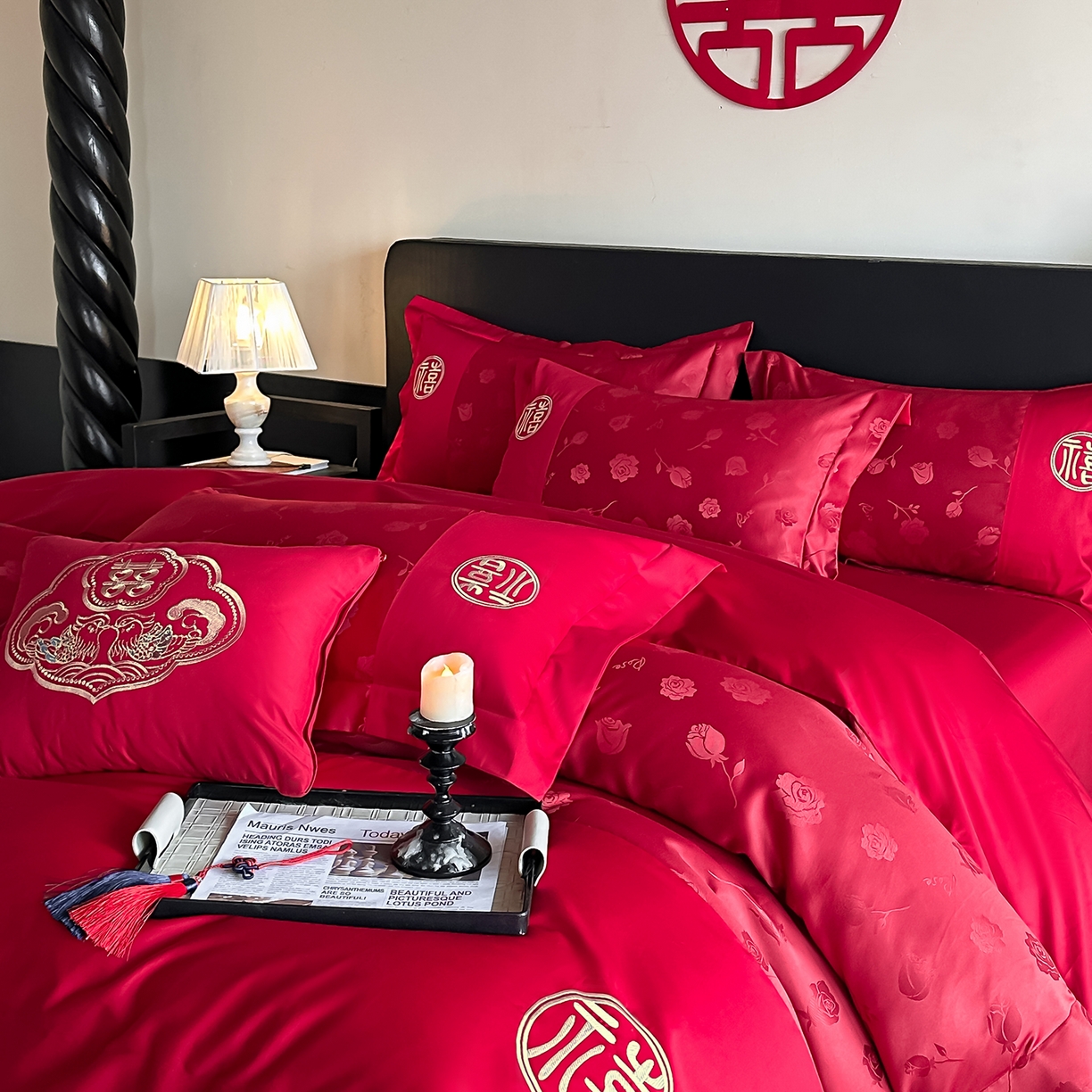 91家纺网 家纺一手货源 找家纺 （总）女子家纺 2025新款亲肤棉提花婚庆四件套