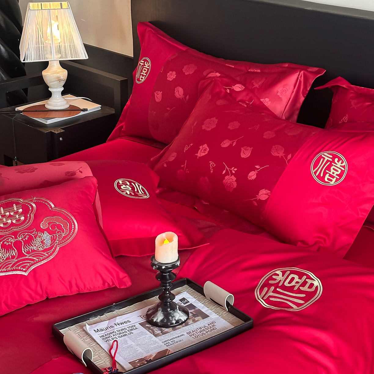 91家纺网 家纺一手货源 找家纺 （总）女子家纺 2025新款亲肤棉提花婚庆四件套