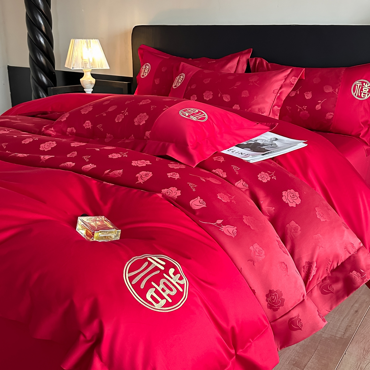 91家纺网 家纺一手货源 找家纺 （总）女子家纺 2025新款亲肤棉提花婚庆四件套