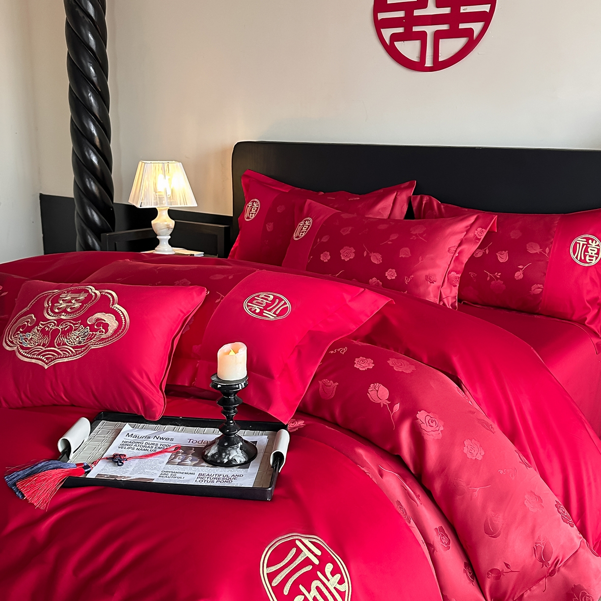 91家纺网 家纺一手货源 找家纺 （总）女子家纺 2025新款亲肤棉提花婚庆四件套