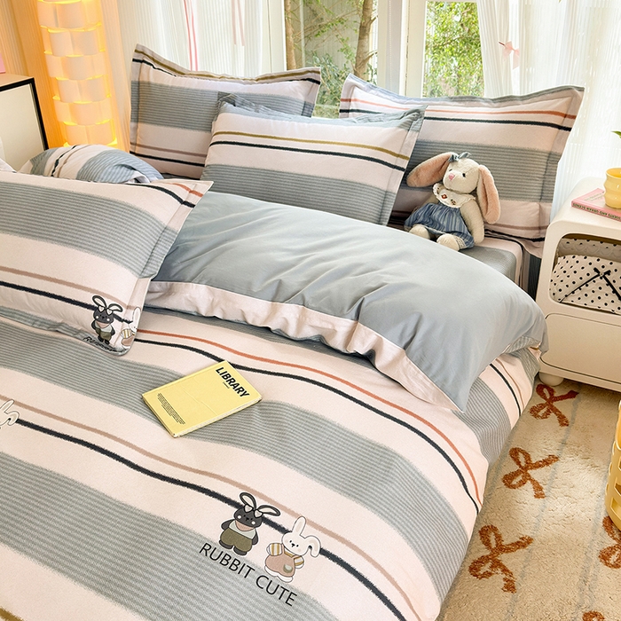 91家纺网 家纺一手货源 找家纺 拾物记 2025新款A类全棉纯棉加厚超柔磨毛单被套（提供买家秀质检报告和实验视频） 甜甜兔-蓝