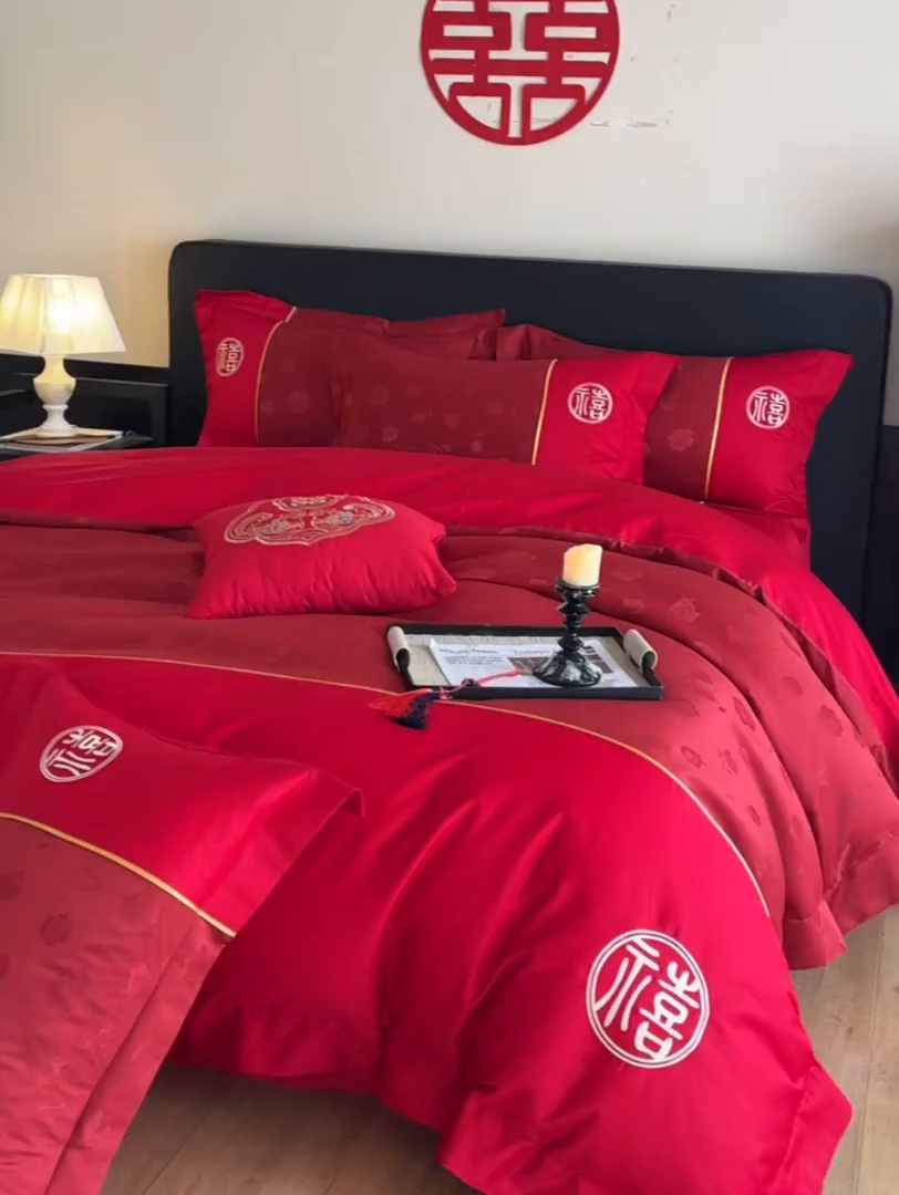 91家纺网 家纺一手货源 找家纺 （总）女子家纺 2025新款亲肤棉提花婚庆四件套