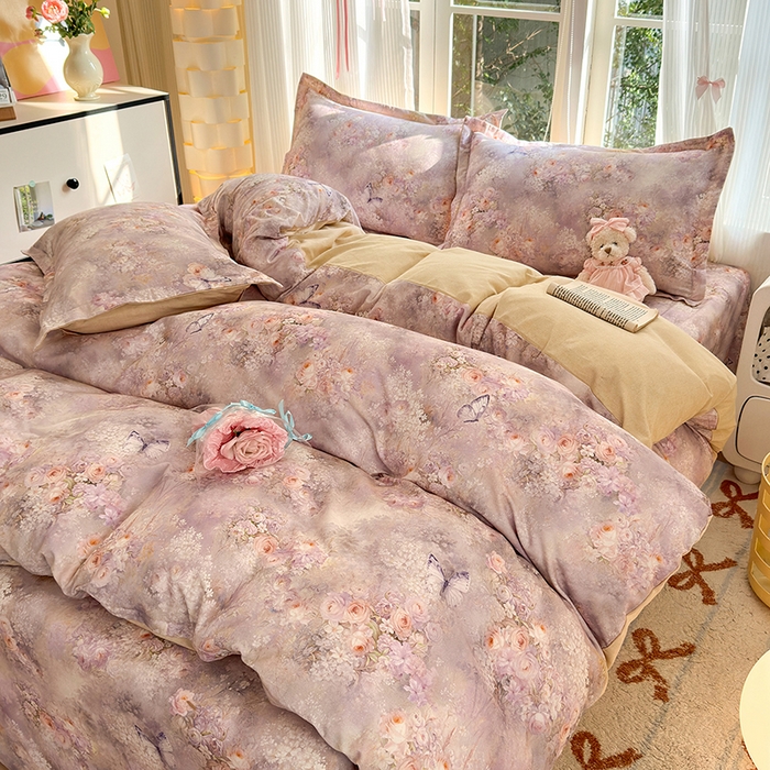 91家纺网 家纺一手货源 找家纺 拾物记 2025新款A类全棉纯棉加厚超柔磨毛单被套（提供买家秀质检报告和实验视频） 雾野花蝶