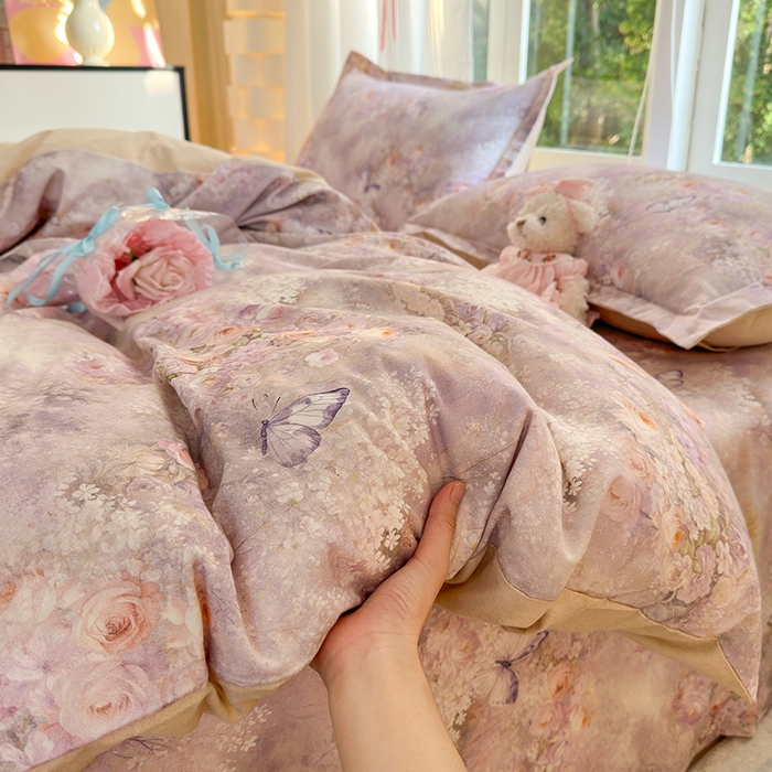 91家纺网 家纺一手货源 找家纺 拾物记 2025新款A类全棉纯棉加厚超柔磨毛单被套（提供买家秀质检报告和实验视频） 雾野花蝶