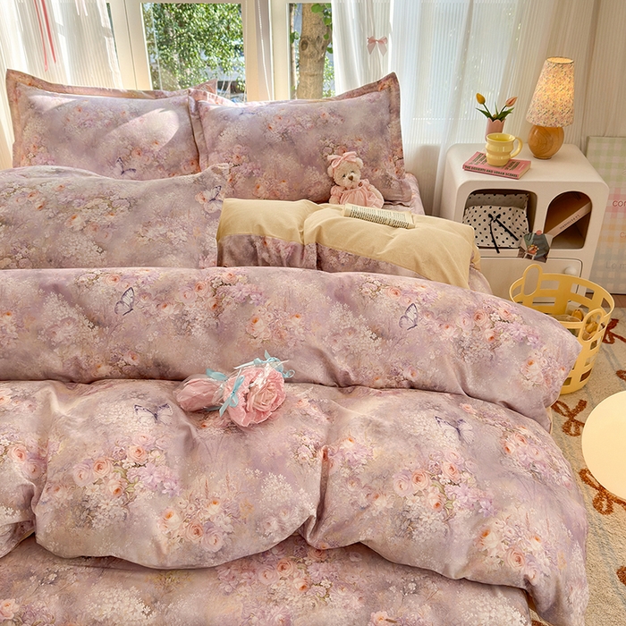 91家纺网 家纺一手货源 找家纺 拾物记 2025新款A类全棉纯棉加厚超柔磨毛单被套（提供买家秀质检报告和实验视频） 雾野花蝶