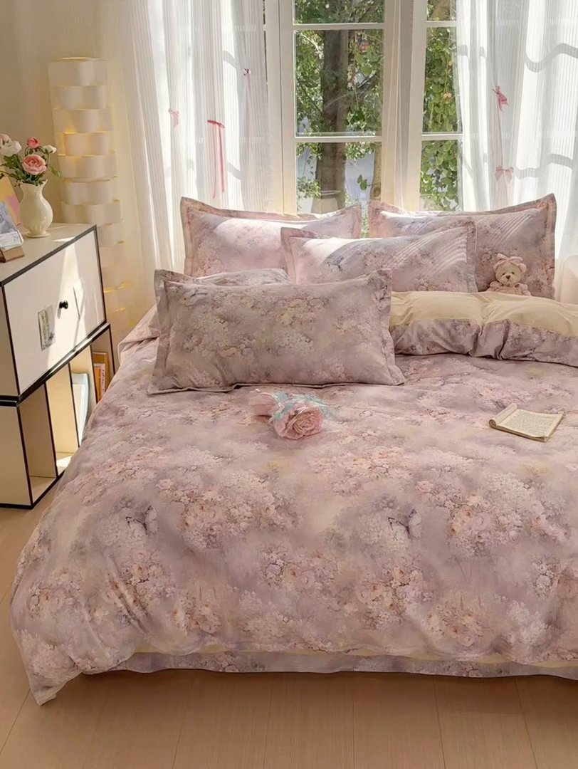 91家纺网 家纺一手货源 找家纺 拾物记 2025新款A类全棉纯棉加厚超柔磨毛单被套（提供买家秀质检报告和实验视频） 雾野花蝶