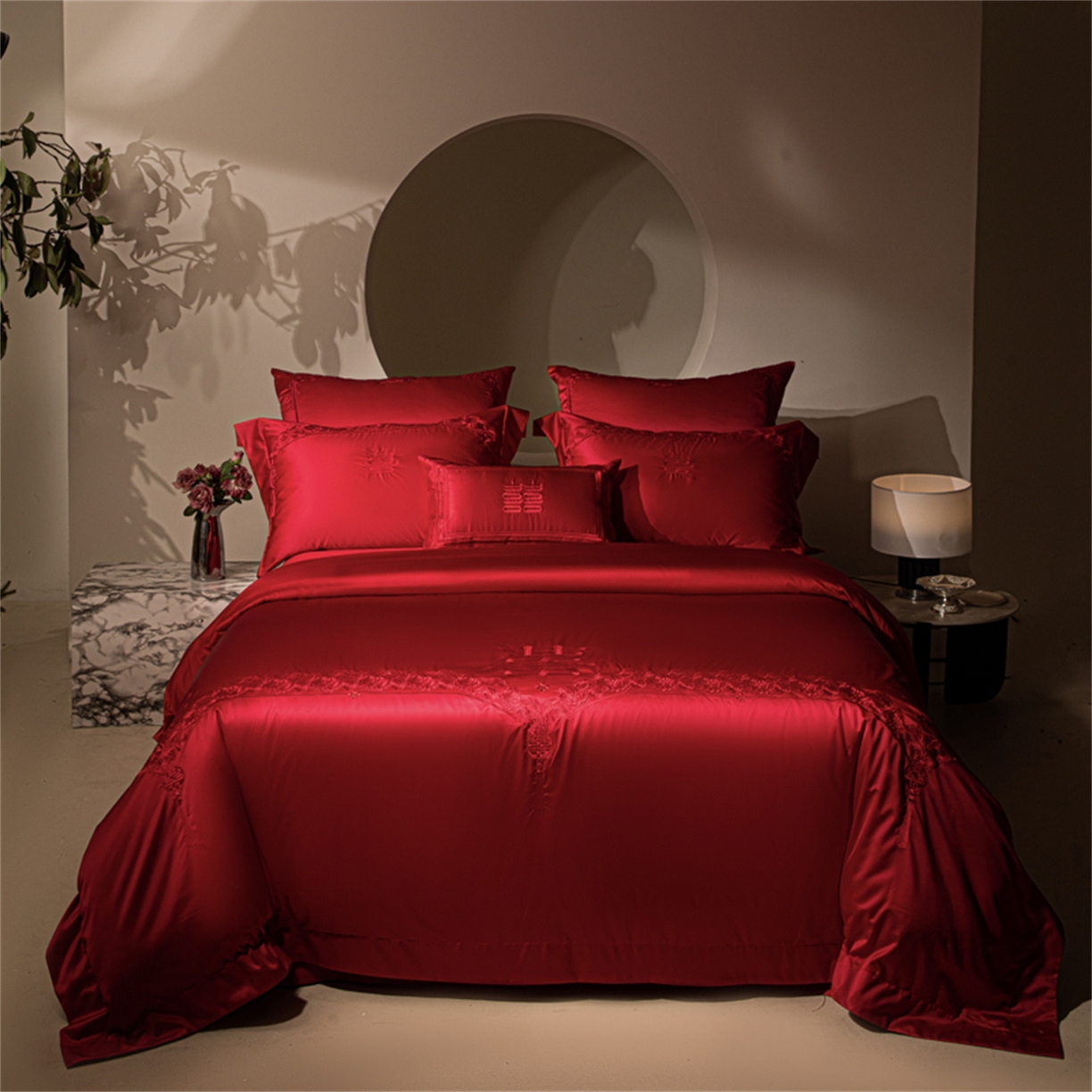 91家纺网 家纺一手货源 找家纺 （总）佳汐蓝家纺 2025新款100支全棉刺绣婚庆四件套-甜蜜时光