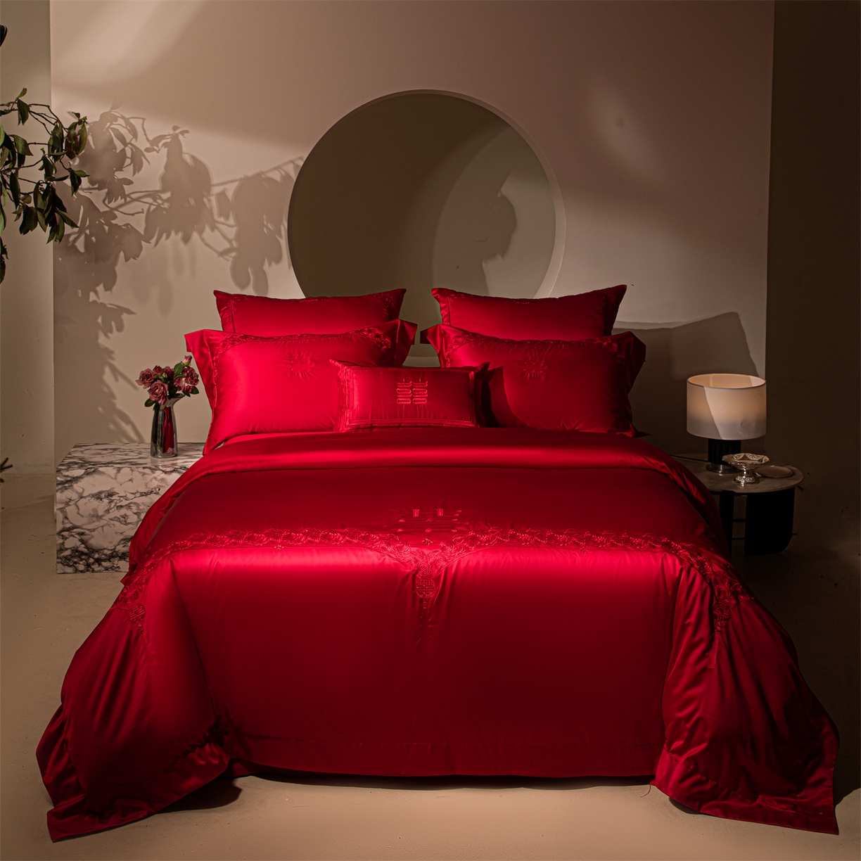 （总）佳汐蓝家纺 2025新款100支全棉刺绣婚庆四件套-甜蜜时光