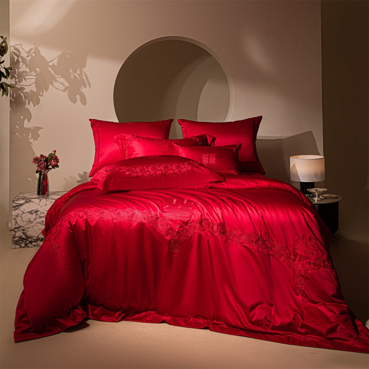 91家纺网 家纺一手货源 找家纺 （总）佳汐蓝家纺 2025新款100支全棉刺绣婚庆四件套-甜蜜时光