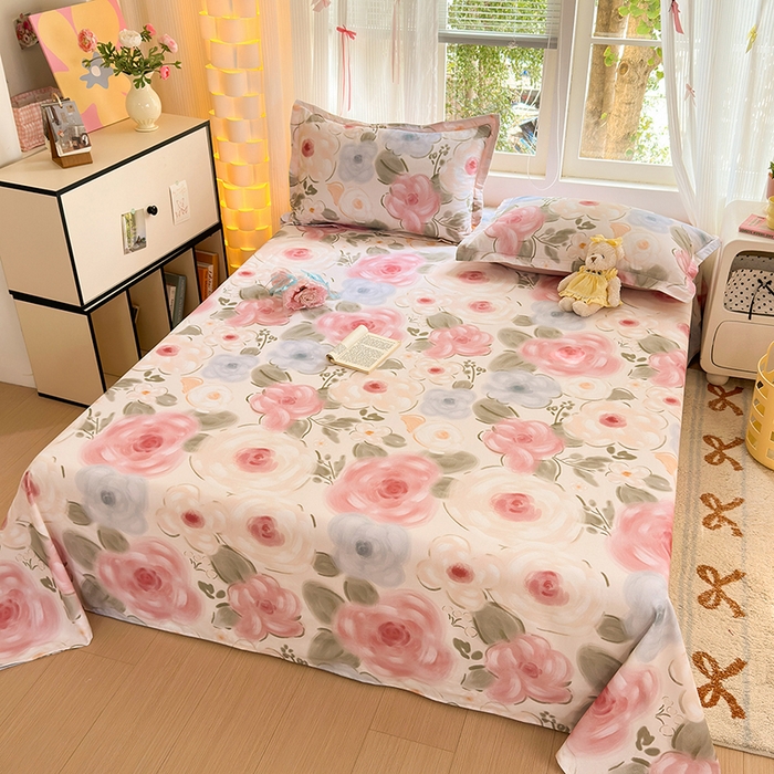 91家纺网 家纺一手货源 找家纺 拾物记 2025新款A类全棉纯棉加厚超柔磨毛单床单（提供买家秀质检报告和实验视频） 桃汐-粉