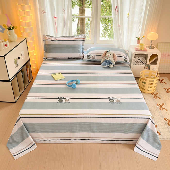 91家纺网 家纺一手货源 找家纺 拾物记 2025新款A类全棉纯棉加厚超柔磨毛单床单（提供买家秀质检报告和实验视频） 甜甜兔-蓝