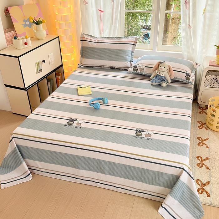 91家纺网 家纺一手货源 找家纺 拾物记 2025新款A类全棉纯棉加厚超柔磨毛单床单（提供买家秀质检报告和实验视频） 甜甜兔-蓝