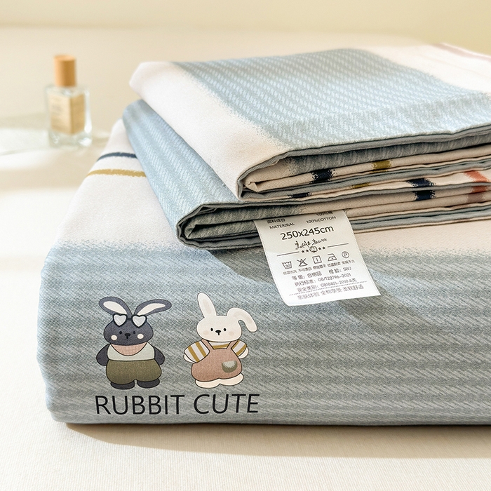 91家纺网 家纺一手货源 找家纺 拾物记 2025新款A类全棉纯棉加厚超柔磨毛单床单（提供买家秀质检报告和实验视频） 甜甜兔-蓝