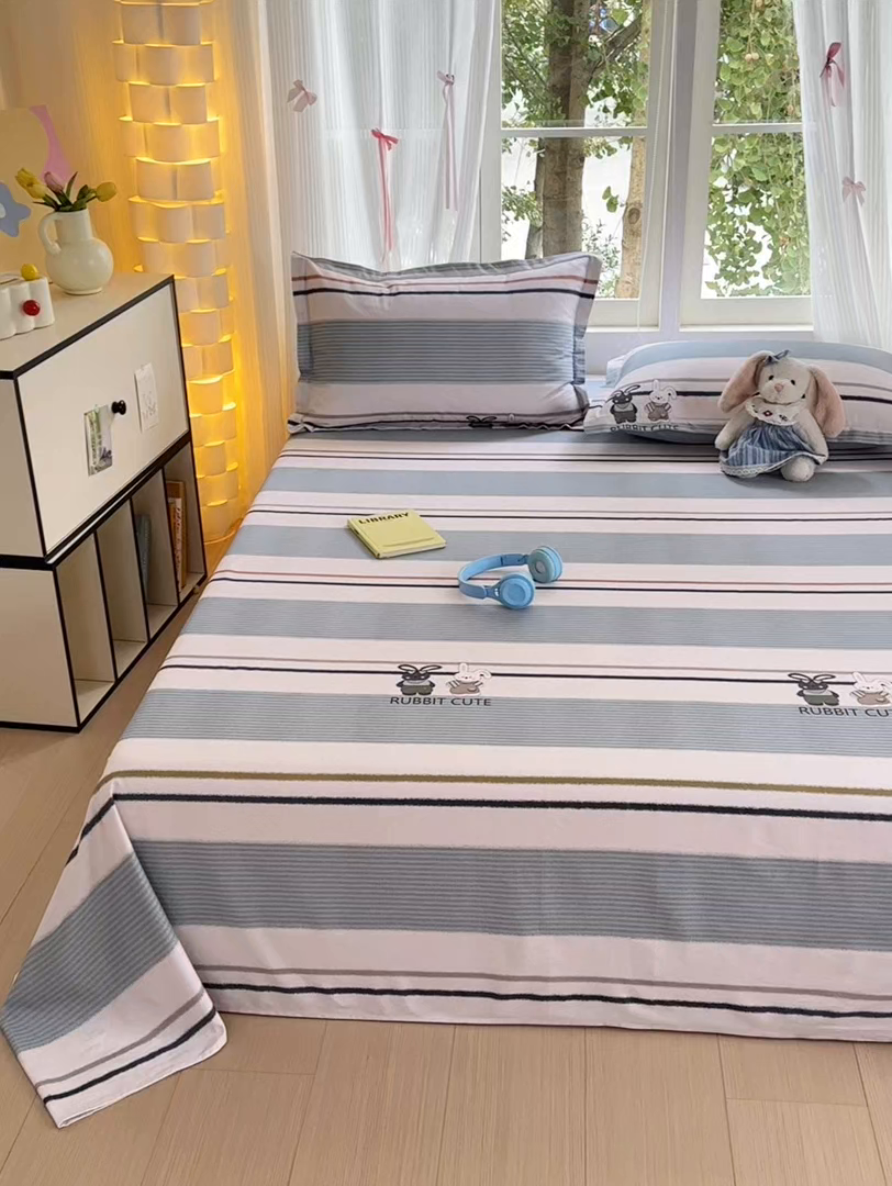 91家纺网 家纺一手货源 找家纺 拾物记 2025新款A类全棉纯棉加厚超柔磨毛单床单（提供买家秀质检报告和实验视频） 甜甜兔-蓝