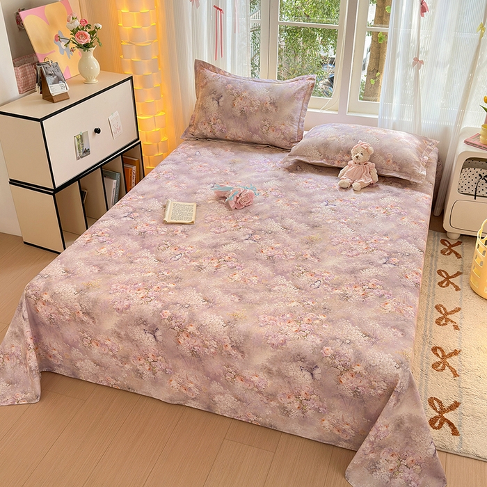 91家纺网 家纺一手货源 找家纺 拾物记 2025新款A类全棉纯棉加厚超柔磨毛单床单（提供买家秀质检报告和实验视频） 雾野花蝶