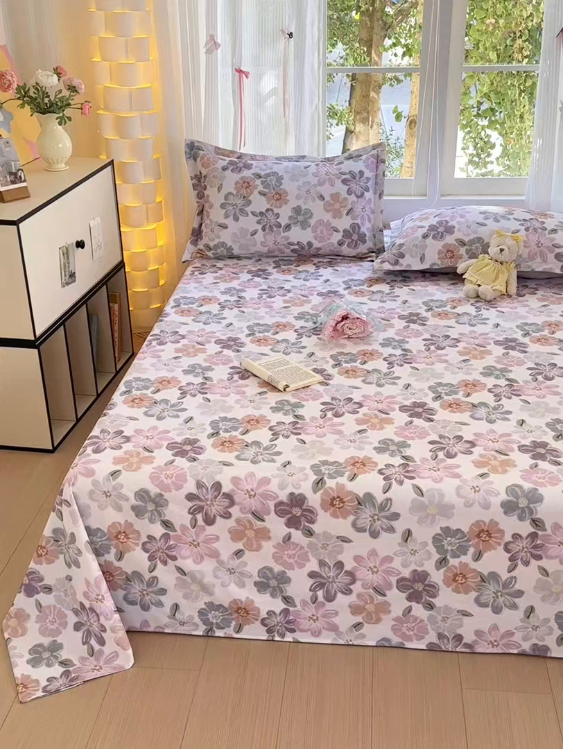 91家纺网 家纺一手货源 找家纺 拾物记 2025新款A类全棉纯棉加厚超柔磨毛单床单（提供买家秀质检报告和实验视频） 忆甜米紫