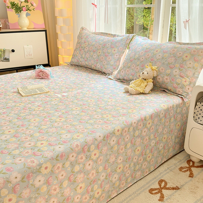 91家纺网 家纺一手货源 找家纺 拾物记 2025新款A类全棉纯棉加厚超柔磨毛单床单（提供买家秀质检报告和实验视频） 樱絮仙踪-兰