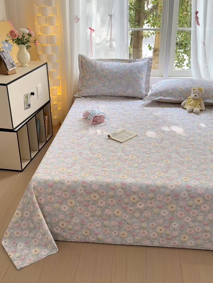 91家纺网 家纺一手货源 找家纺 拾物记 2025新款A类全棉纯棉加厚超柔磨毛单床单（提供买家秀质检报告和实验视频） 樱絮仙踪-兰