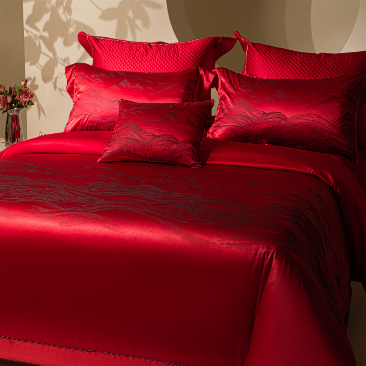 91家纺网 家纺一手货源 找家纺 （总）佳汐蓝家纺 2025新款100支全棉刺绣婚庆四件套-维尔斯