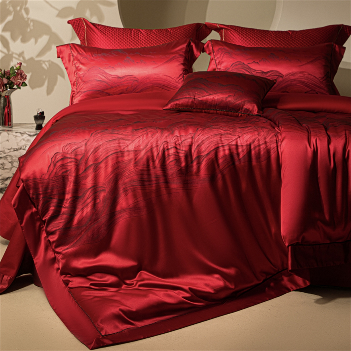 91家纺网 家纺一手货源 找家纺 （总）佳汐蓝家纺 2025新款100支全棉刺绣婚庆四件套-维尔斯