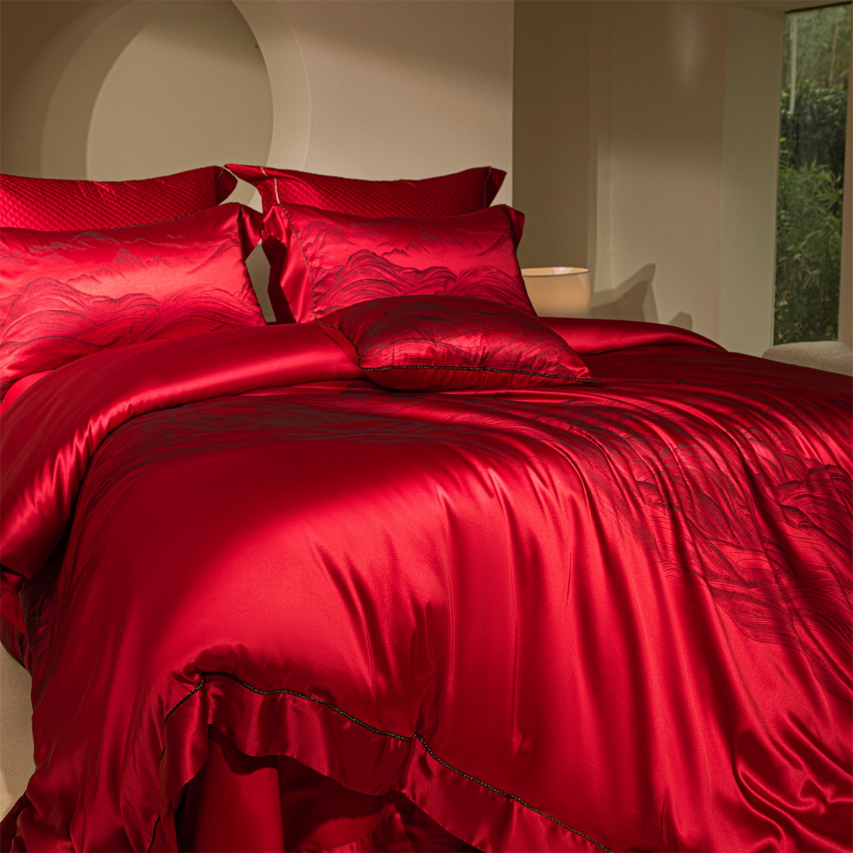 91家纺网 家纺一手货源 找家纺 （总）佳汐蓝家纺 2025新款100支全棉刺绣婚庆四件套-维尔斯