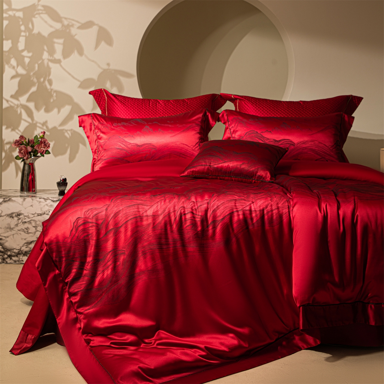 91家纺网 家纺一手货源 找家纺 （总）佳汐蓝家纺 2025新款100支全棉刺绣婚庆四件套-维尔斯