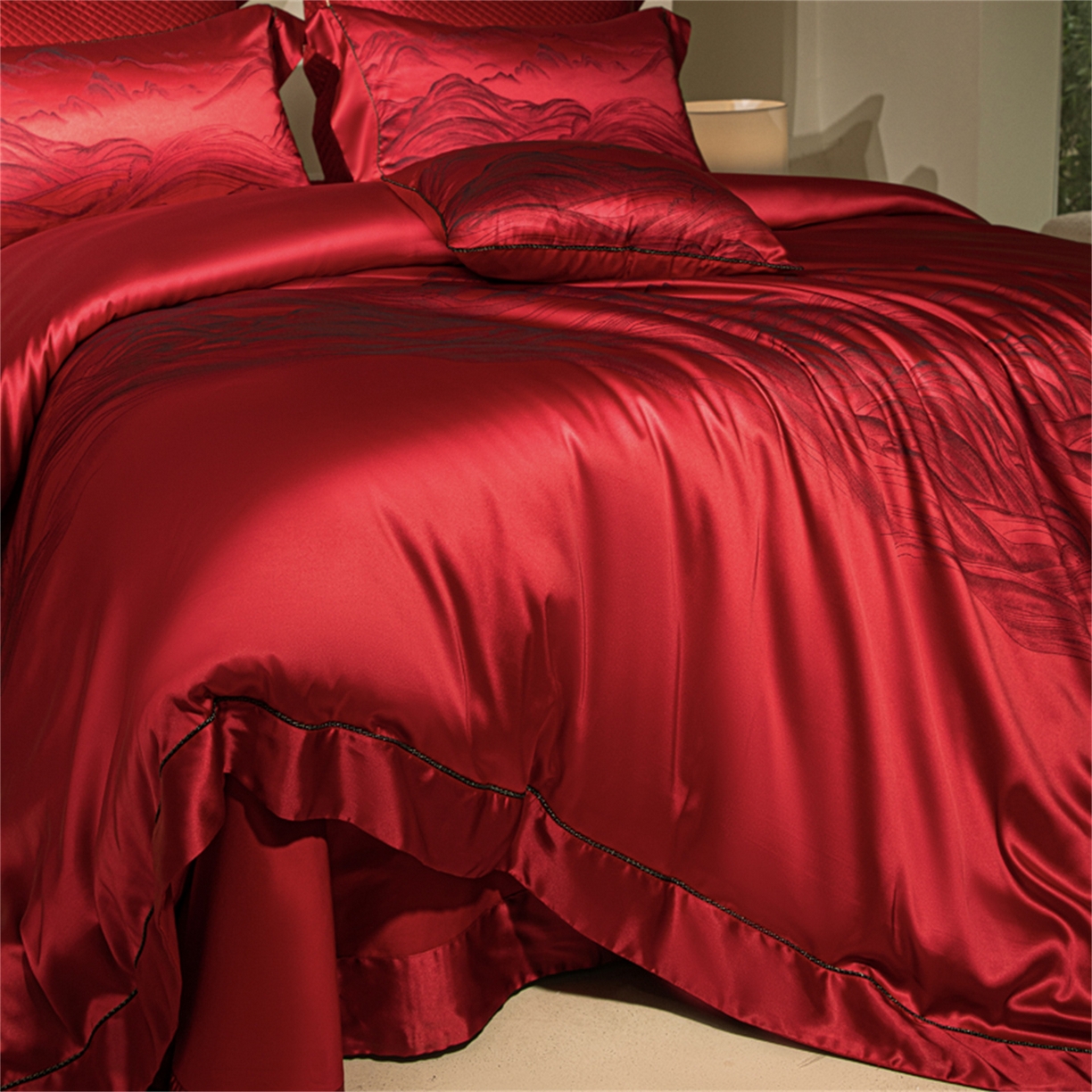 91家纺网 家纺一手货源 找家纺 （总）佳汐蓝家纺 2025新款100支全棉刺绣婚庆四件套-维尔斯