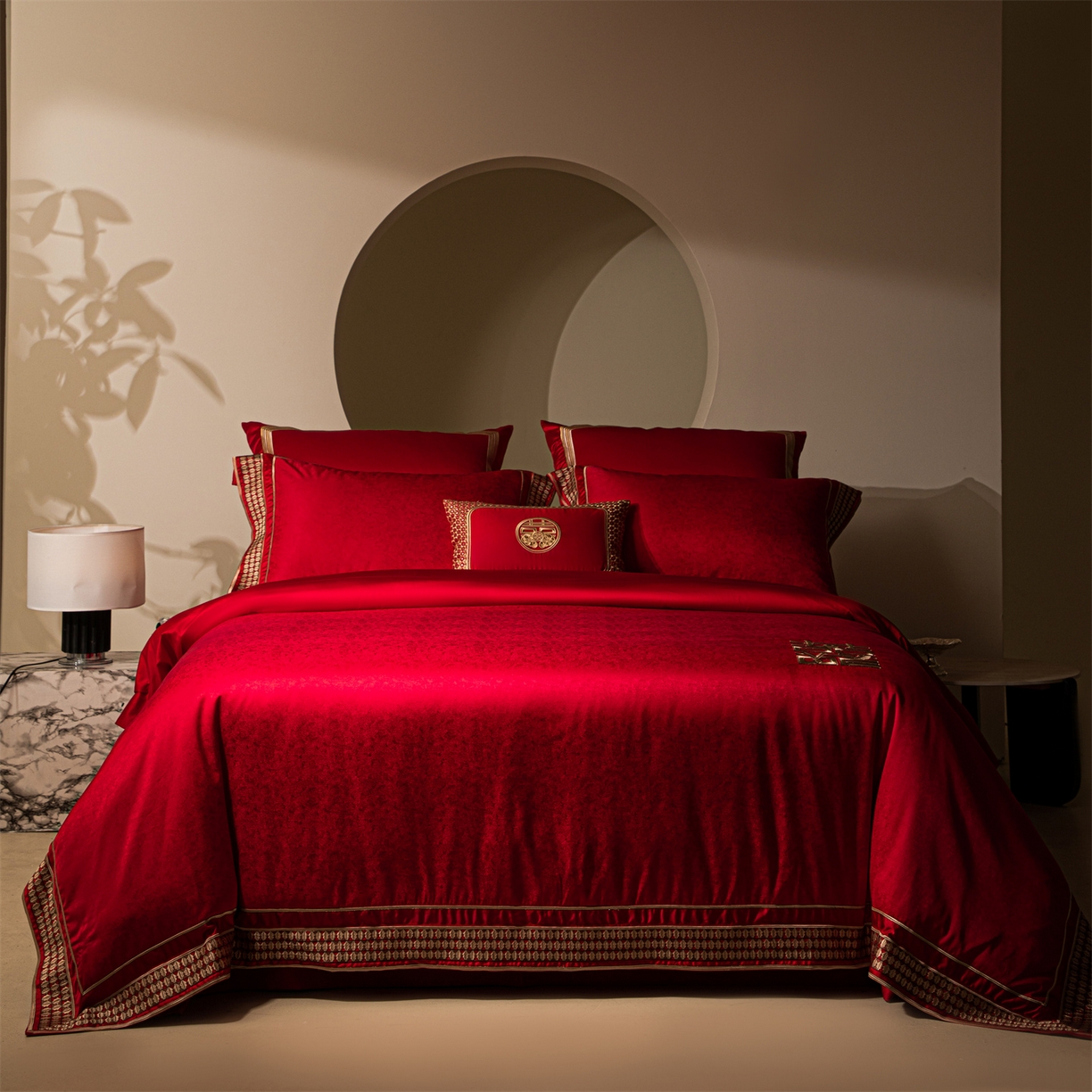 （总）佳汐蓝家纺 2025新款100支全棉刺绣婚庆四件套-喜书