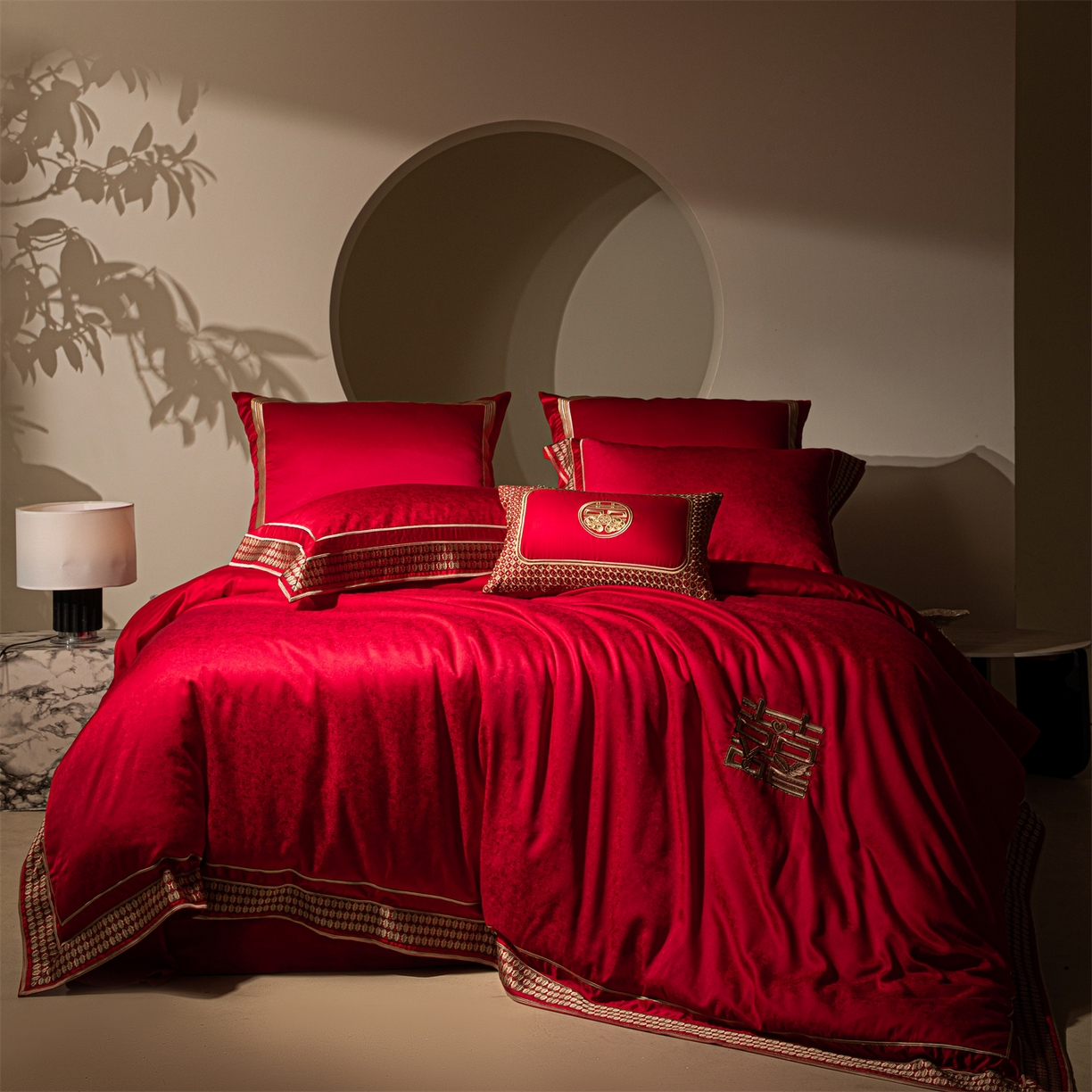 91家纺网 家纺一手货源 找家纺 （总）佳汐蓝家纺 2025新款100支全棉刺绣婚庆四件套-喜书