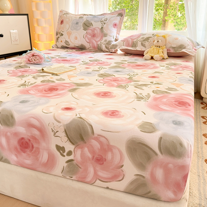 91家纺网 家纺一手货源 找家纺 拾物记 2025新款A类全棉纯棉加厚超柔磨毛单床笠（提供买家秀质检报告和实验视频） 桃汐-粉