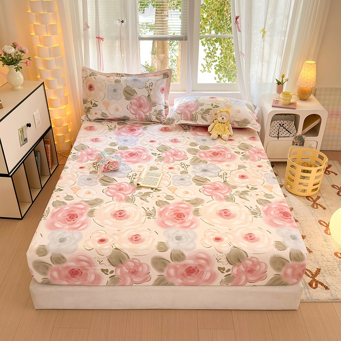 91家纺网 家纺一手货源 找家纺 拾物记 2025新款A类全棉纯棉加厚超柔磨毛单床笠（提供买家秀质检报告和实验视频） 桃汐-粉