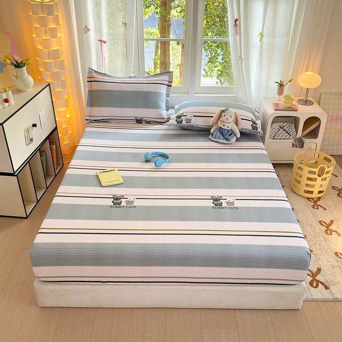 91家纺网 家纺一手货源 找家纺 拾物记 2025新款A类全棉纯棉加厚超柔磨毛单床笠（提供买家秀质检报告和实验视频） 甜甜兔-蓝