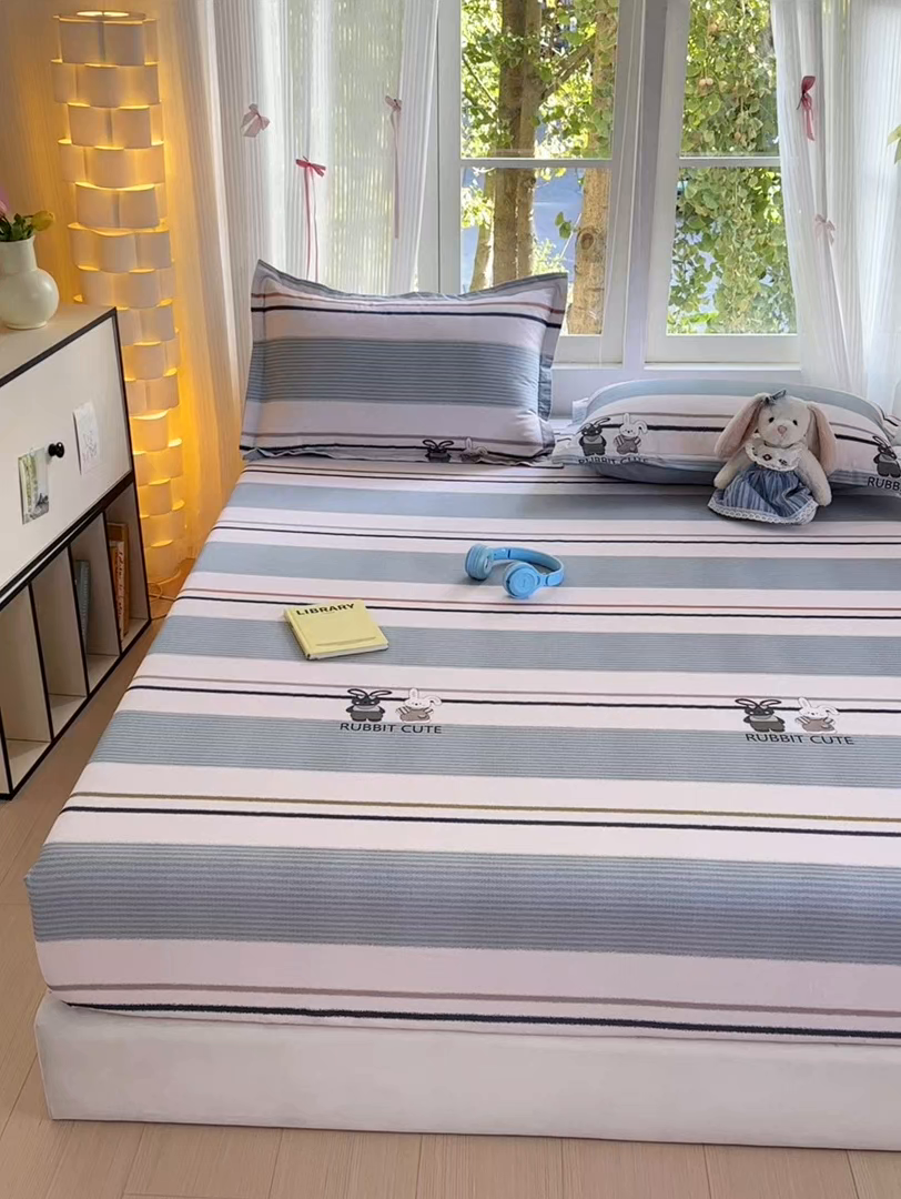 91家纺网 家纺一手货源 找家纺 拾物记 2025新款A类全棉纯棉加厚超柔磨毛单床笠（提供买家秀质检报告和实验视频） 甜甜兔-蓝