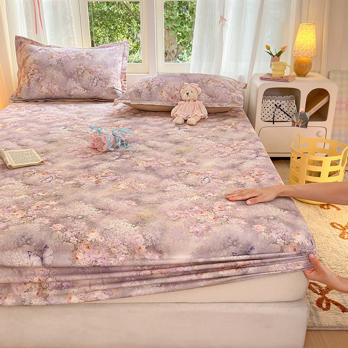 91家纺网 家纺一手货源 找家纺 拾物记 2025新款A类全棉纯棉加厚超柔磨毛单床笠（提供买家秀质检报告和实验视频） 雾野花蝶