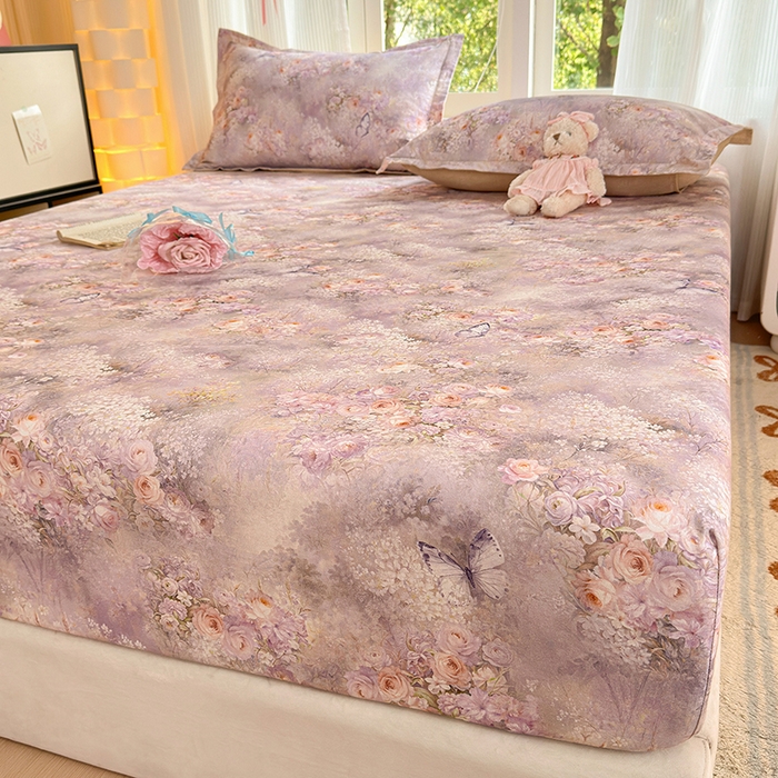 91家纺网 家纺一手货源 找家纺 拾物记 2025新款A类全棉纯棉加厚超柔磨毛单床笠（提供买家秀质检报告和实验视频） 雾野花蝶