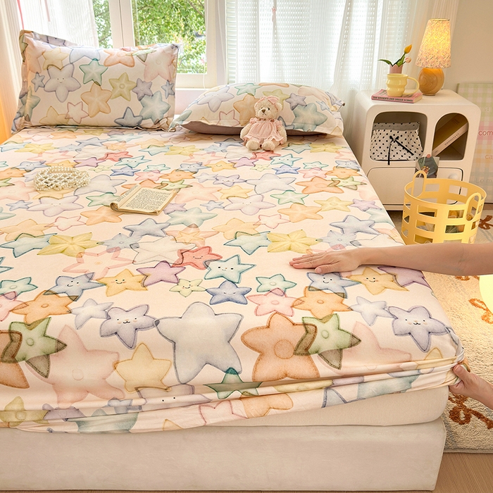 91家纺网 家纺一手货源 找家纺 拾物记 2025新款A类全棉纯棉加厚超柔磨毛单床笠（提供买家秀质检报告和实验视频） 星晚-粉