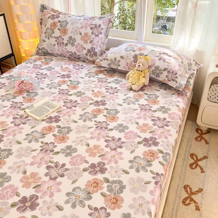 91家纺网 家纺一手货源 找家纺 拾物记 2025新款A类全棉纯棉加厚超柔磨毛单床笠（提供买家秀质检报告和实验视频） 忆甜米紫