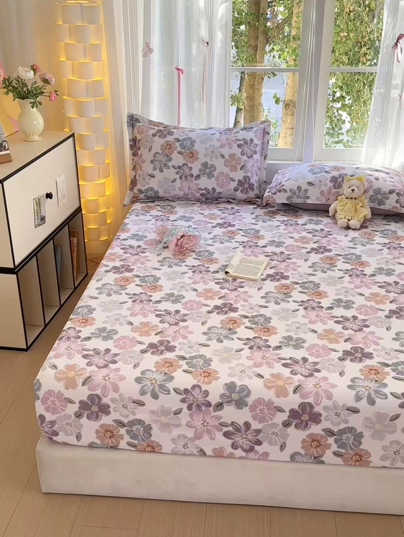 91家纺网 家纺一手货源 找家纺 拾物记 2025新款A类全棉纯棉加厚超柔磨毛单床笠（提供买家秀质检报告和实验视频） 忆甜米紫