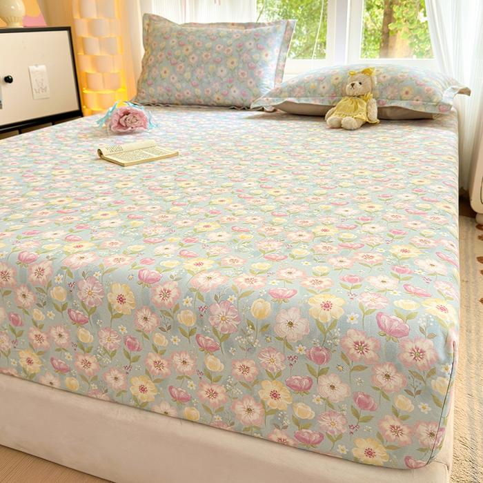 91家纺网 家纺一手货源 找家纺 拾物记 2025新款A类全棉纯棉加厚超柔磨毛单床笠（提供买家秀质检报告和实验视频） 樱絮仙踪-兰