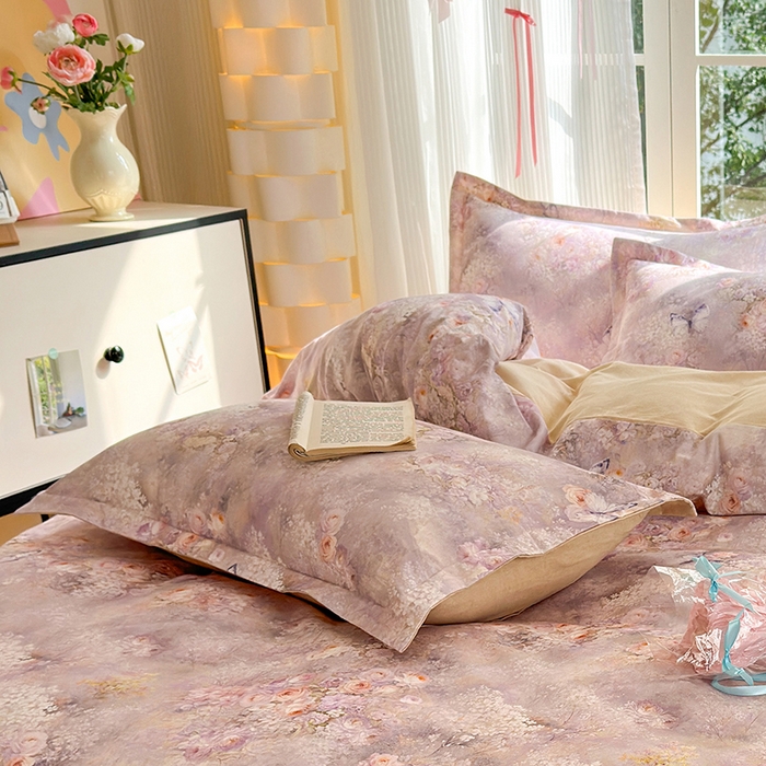 91家纺网 家纺一手货源 找家纺 拾物记 2025新款A类全棉纯棉加厚超柔磨毛单枕套（提供买家秀质检报告和实验视频） 雾野花蝶