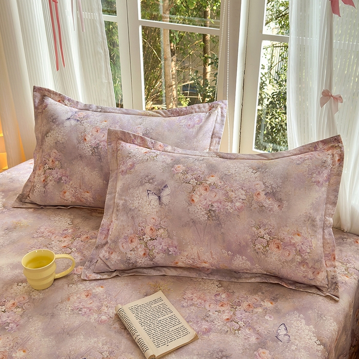 91家纺网 家纺一手货源 找家纺 拾物记 2025新款A类全棉纯棉加厚超柔磨毛单枕套（提供买家秀质检报告和实验视频） 雾野花蝶